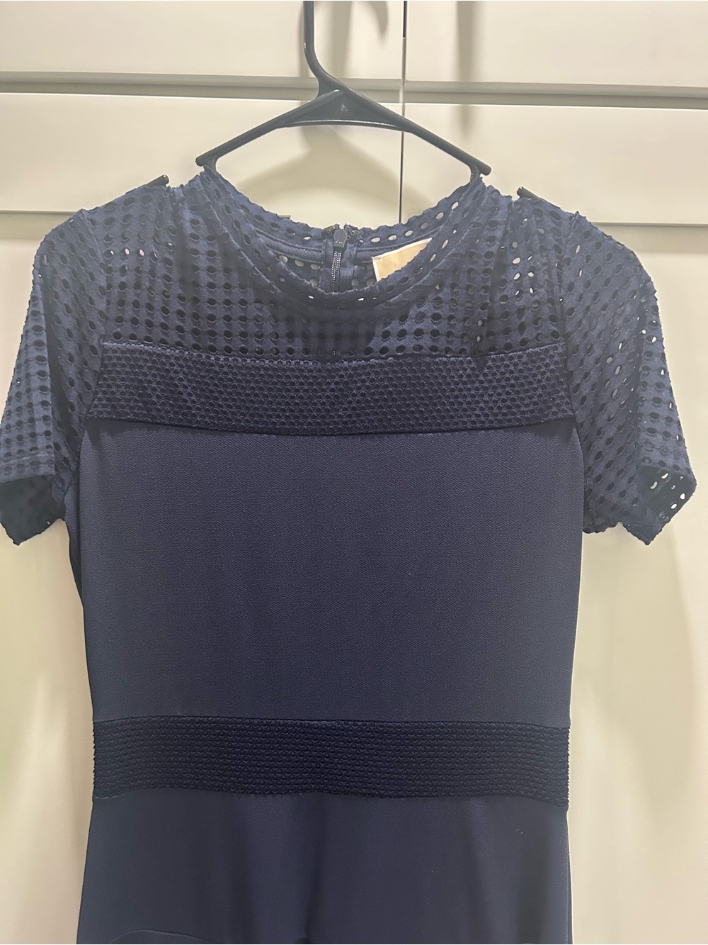 Michael Kors Navy Eyelet Yoke Short Sleeve dress
